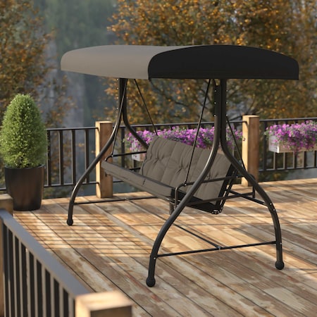 Flash Furniture Black 3-Seater Convertible Canopy Patio Swing/Bed TLH-007-BK-GG